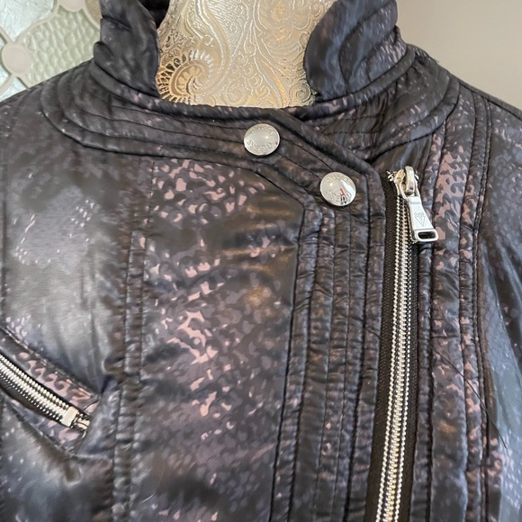 GUESS Womens Python Print Moto Puffer Jacket Black/gray XS - Picture 11 of 14